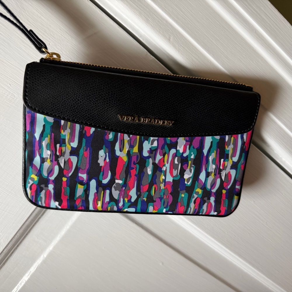 Vera Bradley Black Watercolor Brushstrokes Abstract Wristlet NWOT